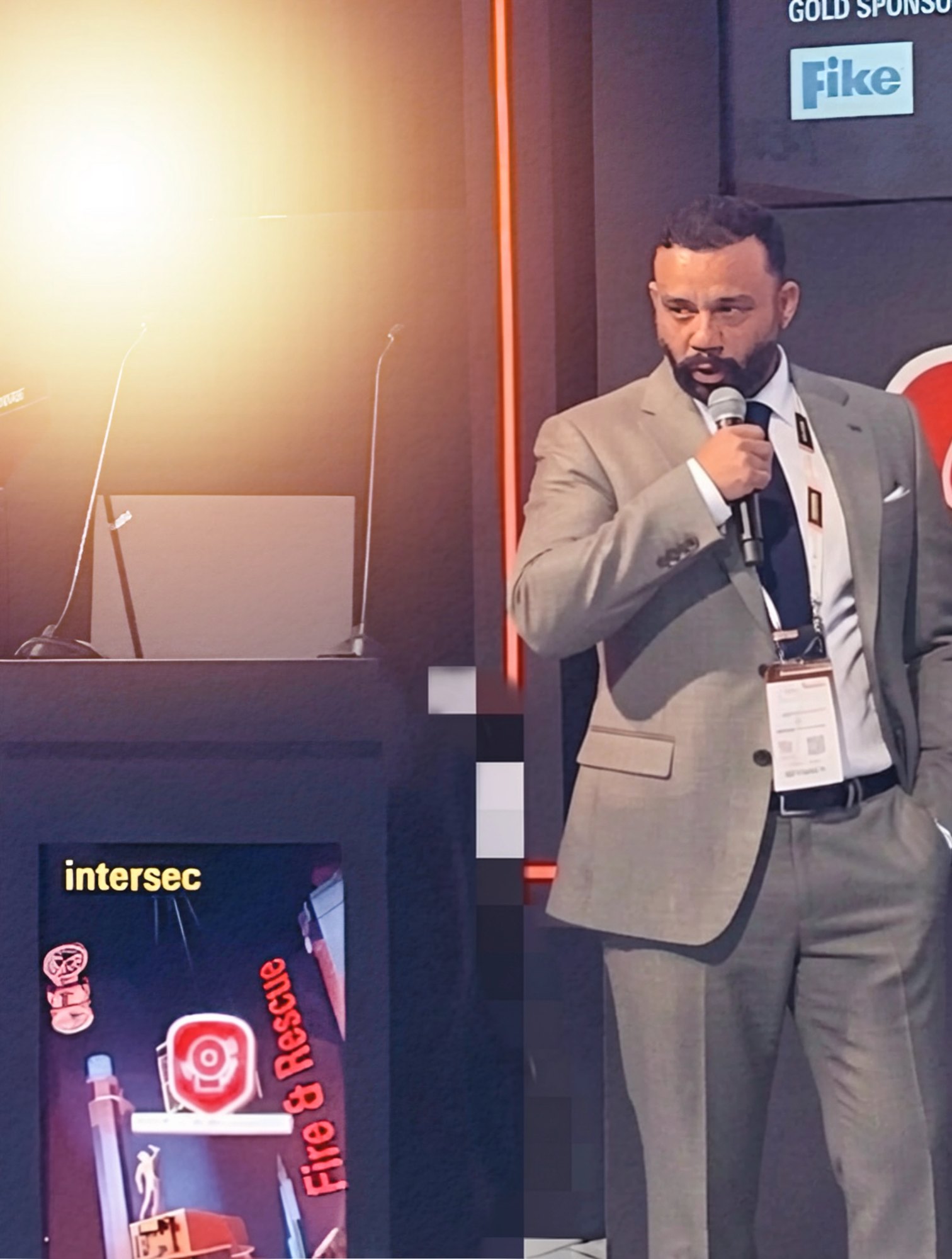 Mahmoud Elkady delivering an executive presentation at Intersec