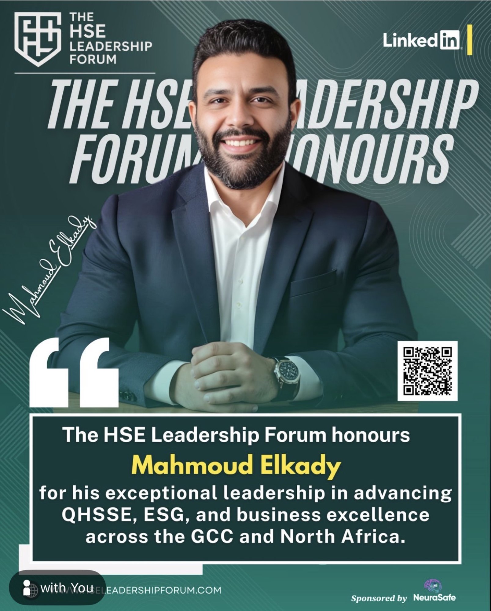 Mahmoud Elkady honoured by the HSE Leadership Forum