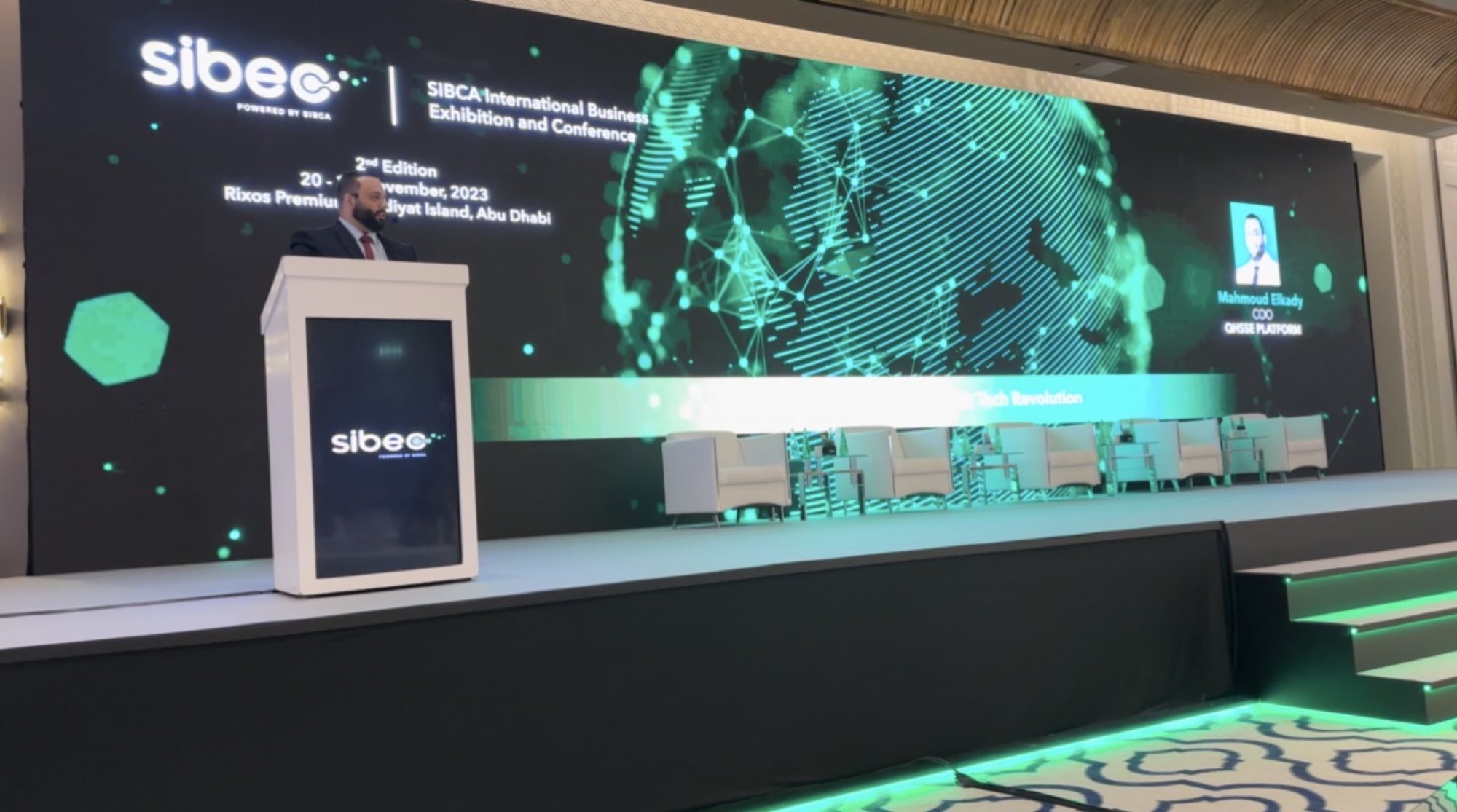 Mahmoud Elkady delivering a keynote at the SIBCA International Business Exhibition and Conference